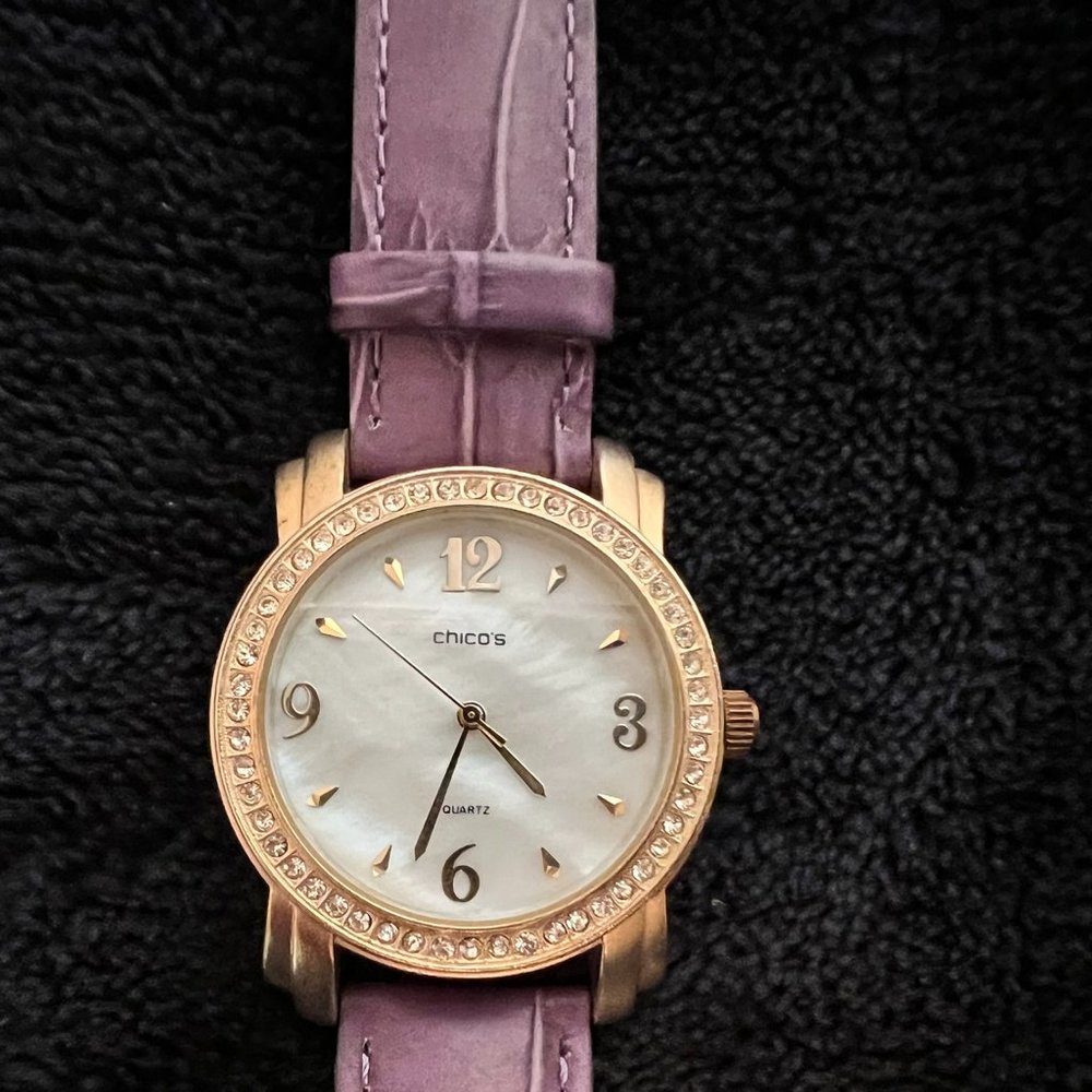 New, Never Worn - Chico's Purple Croco Watch band -Rhinestones on dial